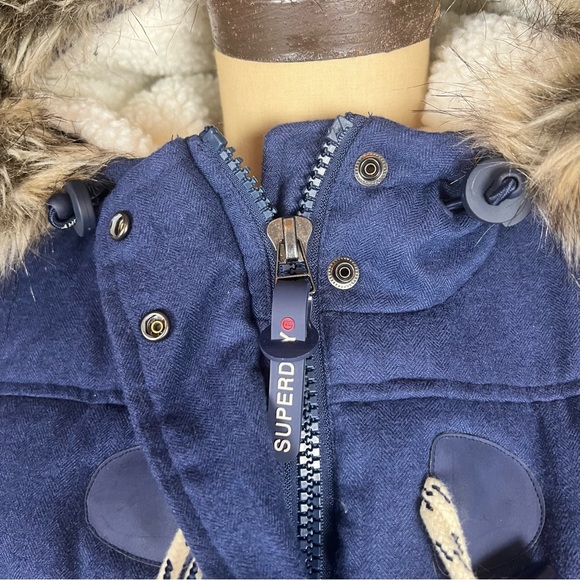 SUPERDRY Fur Hooded Padded Duffle Parka Jacket Women Size S - Picture 8 of 11